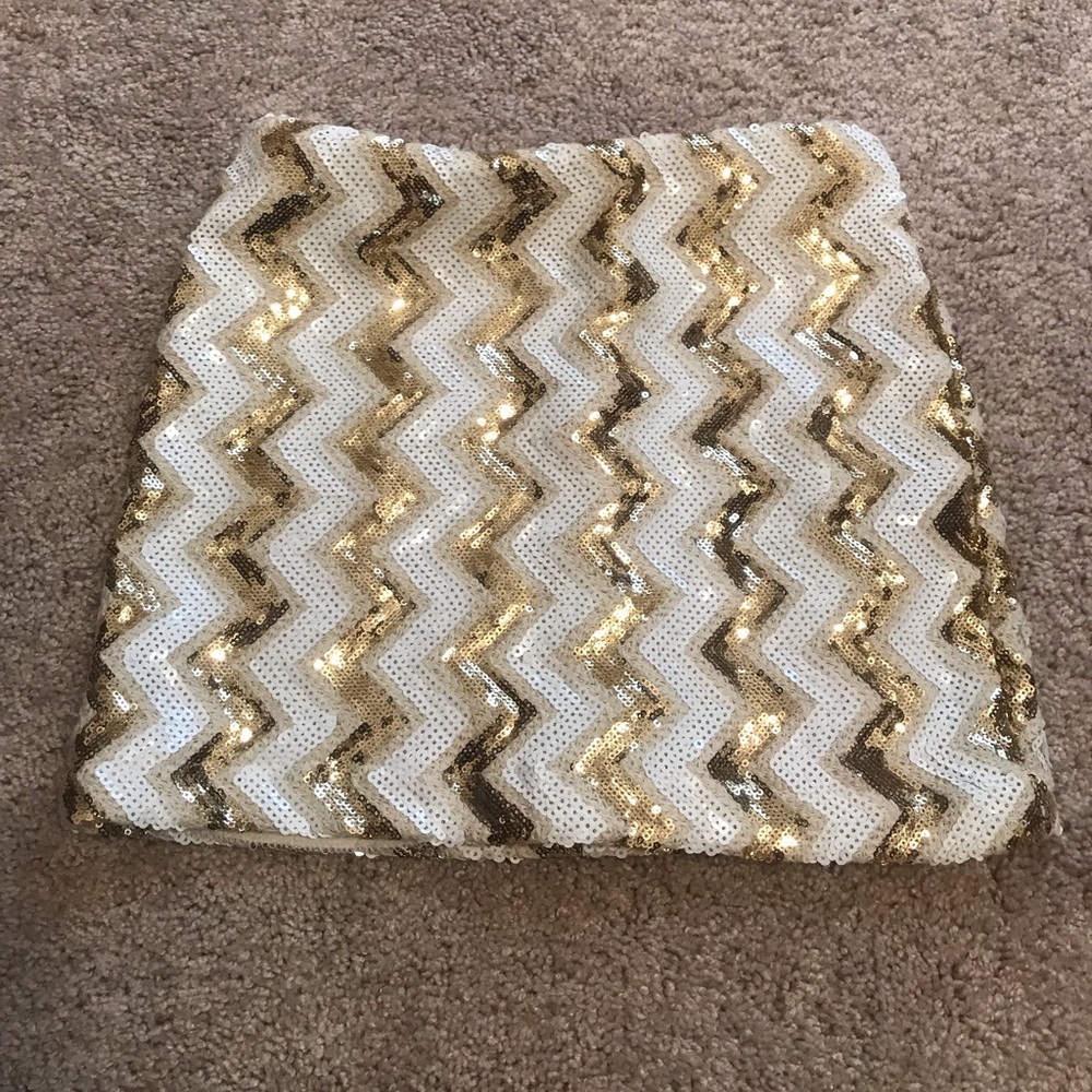 Windsor Sequin Mini Skirt—Size S, White/Gold